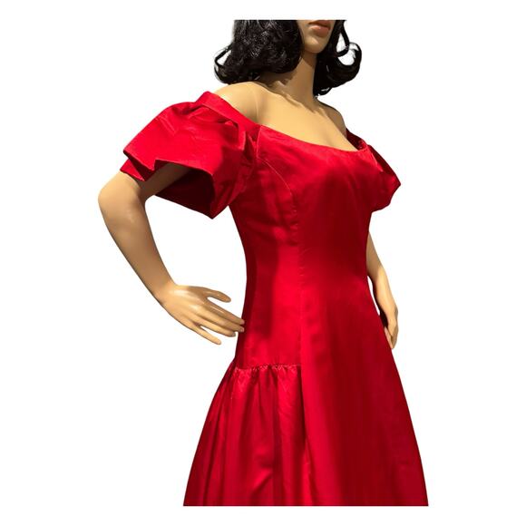 Sensational Scaasi 80's Red Off the Shoulder Formal Ball Gown Prom Dress size 10 - Picture 5 of 17